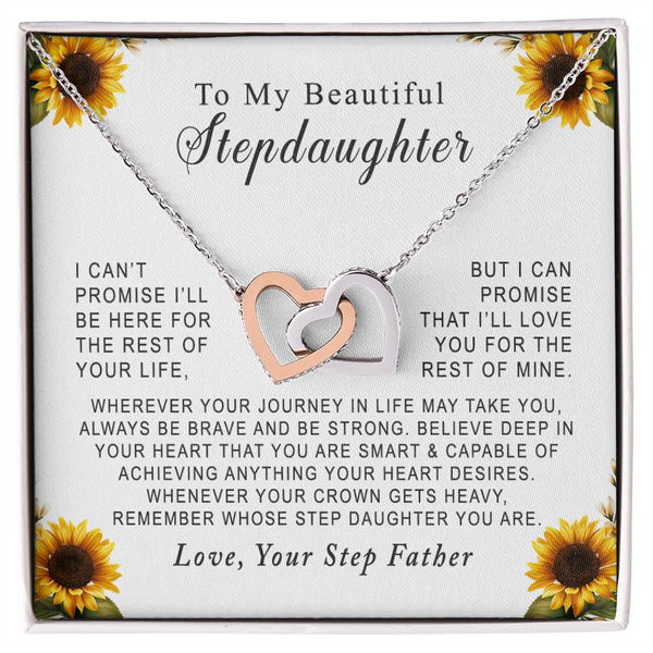 To My Beautiful Stepdaughter Sunflower Interlocking Hearts Necklace Gift From Stepfather