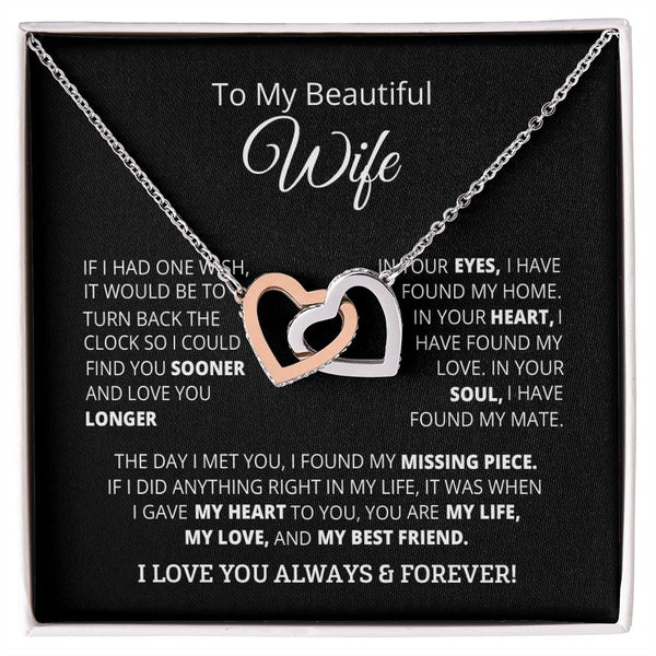 To My Beautiful Wife Interlocking Hearts Necklace Gift From Husband