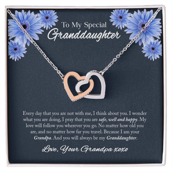 To My Granddaughter Interlocking Hearts Necklace Gift From Grandpa