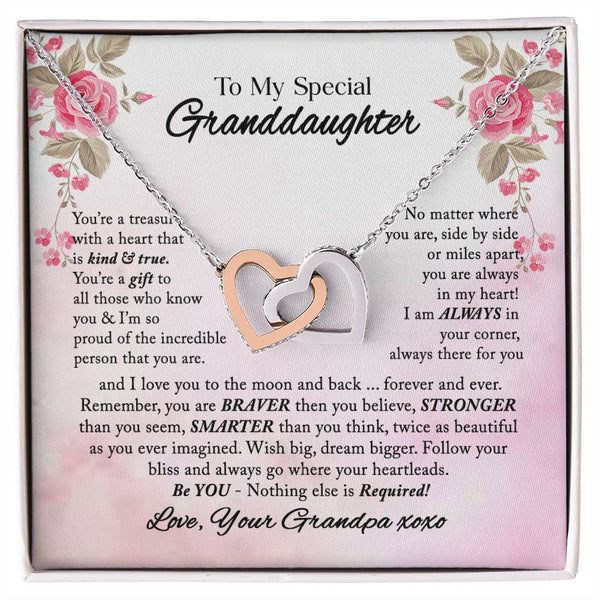 To My Special Granddaughter Interlocking Hearts Necklace Gift From Grandpa