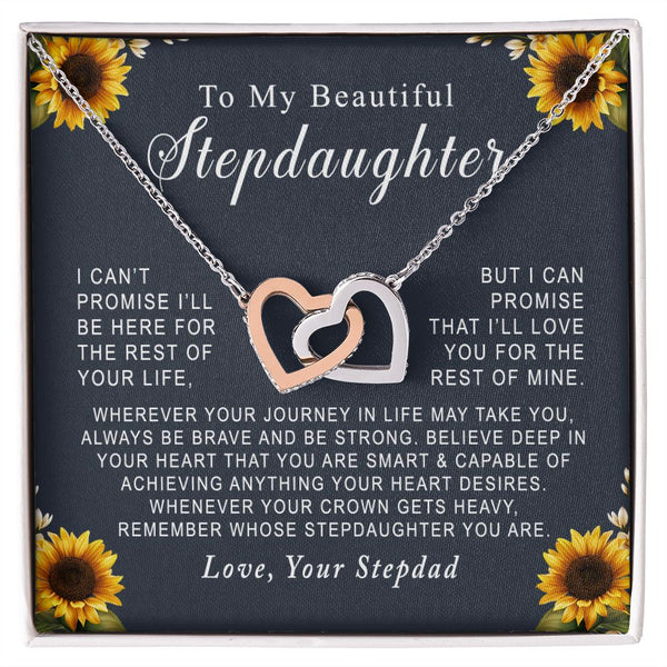 To My Beautiful Stepdaughter Sunflowers Interlocking Hearts Necklace Gift From Stepfather