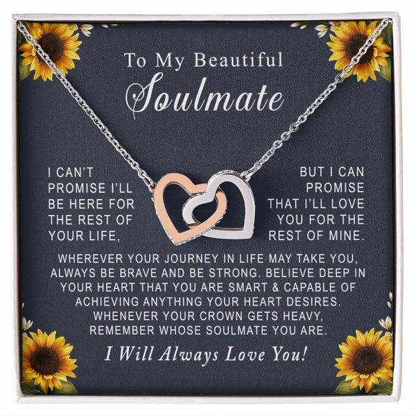 To My Beautiful Soulmate Sunflowers Interlocking Hearts Necklace Gift From Husband or Boyfriend