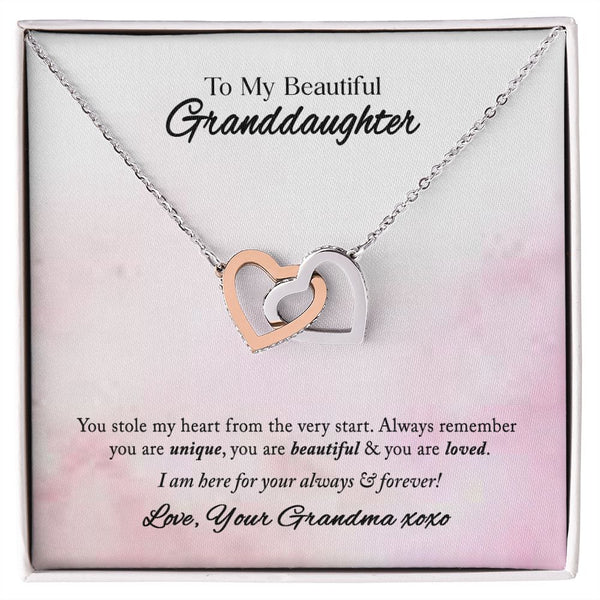 To My Beautiful Granddaughter Interlocking Hearts Necklace Gift From Grandma