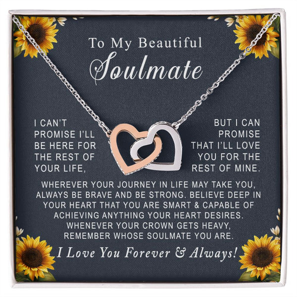 To My Beautiful Soulmate Sunflowers Interlocking Hearts Necklace Gift From Husband or Boyfriend