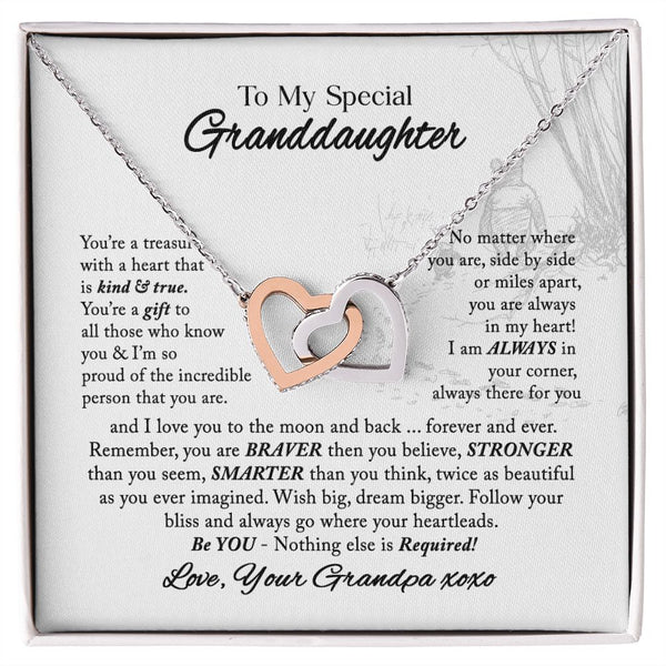 To My Special Granddaughter Interlocking Hearts Necklace Gift From Grandpa
