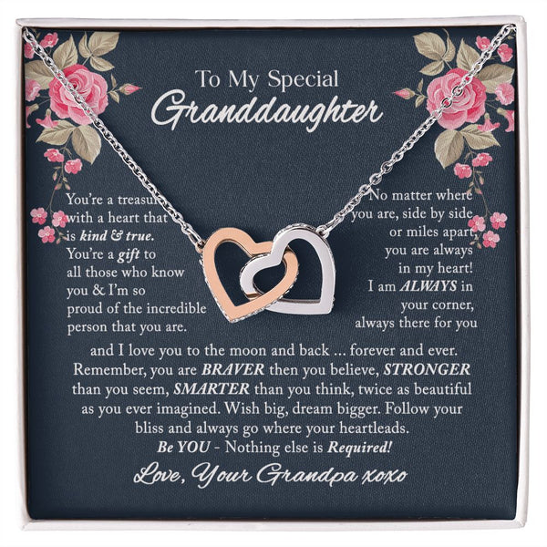 To My Special Granddaughter Interlocking Hearts Necklace Gift From Grandpa