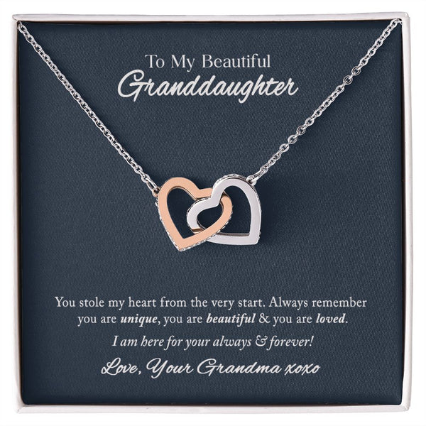 To My Beautiful Granddaughter Interlocking Hearts Necklace Gift From Grandma