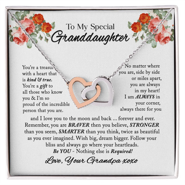 To My Special Granddaughter Interlocking Hearts Necklace Gift From Grandpa