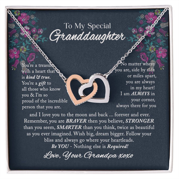 To My Special Granddaughter Interlocking Hearts Necklace Gift From Grandpa
