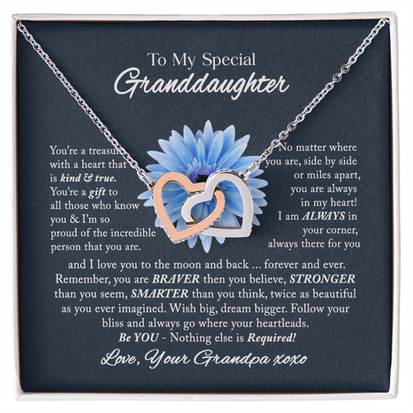 To My Special Granddaughter Interlocking Hearts Necklace Gift From Grandpa