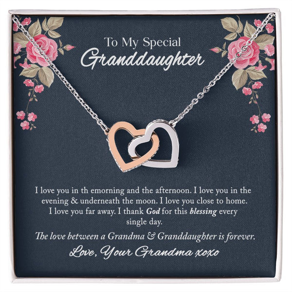To My Special Granddaughter Interlocking Hearts Necklace Gift From Grandma