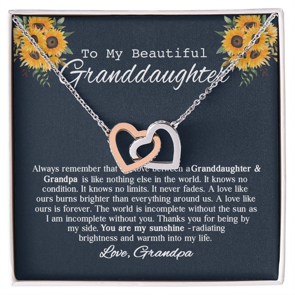 To My Beautiful Granddaughter Sunflower Interlocking Hearts Necklace Gift From Grandpa
