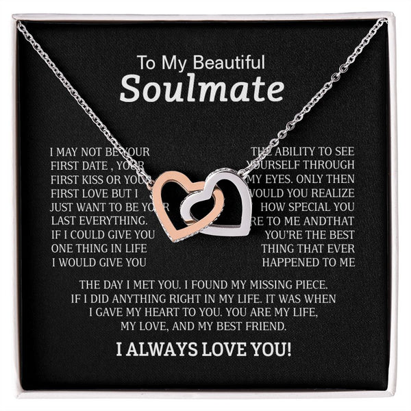 To My Beautiful Soulmate Interlocking Hearts Necklace Gift From Boyfriend or Husband