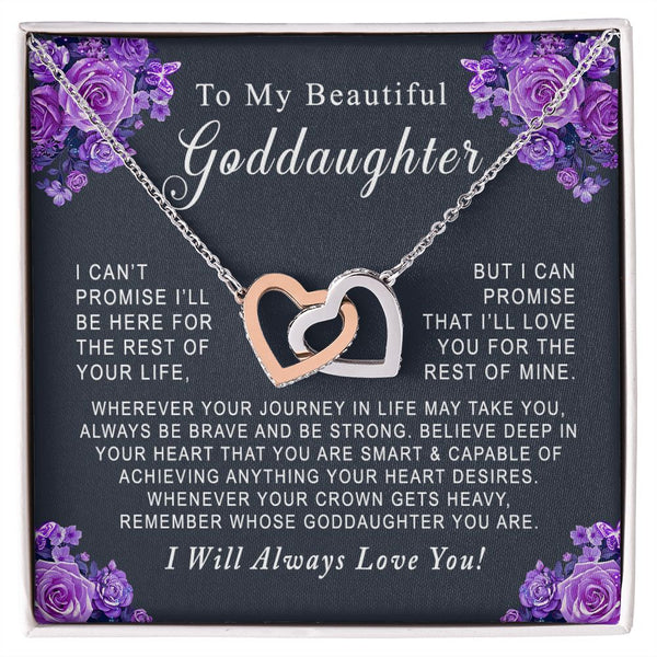To My Beautiful Goddaughter Interlocking Hearts Necklace Gift From Godmother or Godfather