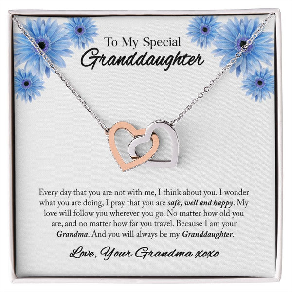 To My Special Granddaughter Interlocking Hearts Necklace Gift From Grandma