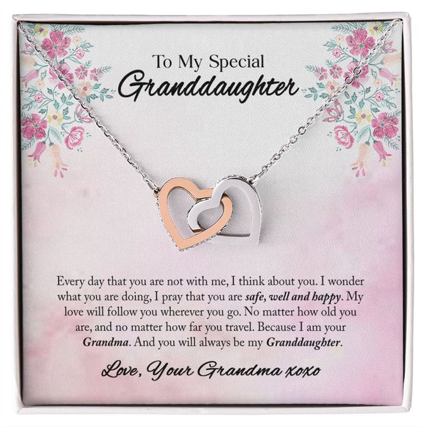 To My Special Granddaughter Interlocking Hearts Necklace Gift From Grandma