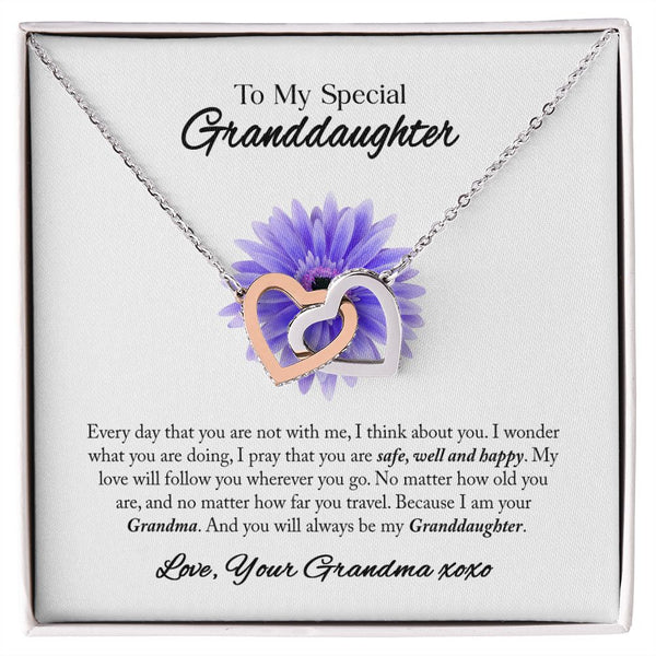 To My Special Granddaughter Interlocking Hearts Necklace Gift From Grandma
