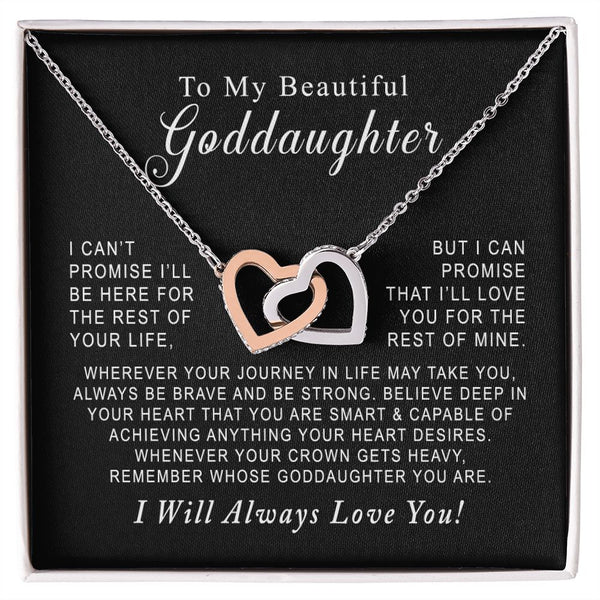 To My Beautiful Goddaughter Interlocking Hearts Necklace Gift From Godmother or Godfather