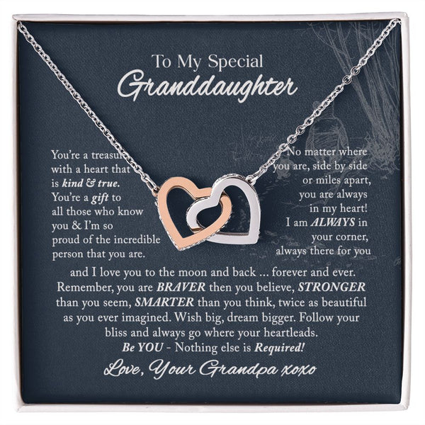 To My Special Granddaughter Interlocking Hearts Necklace Gift From Grandpa