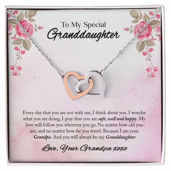To My Granddaughter Interlocking Hearts Necklace Gift From Grandpa