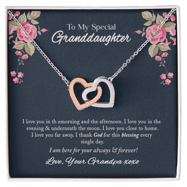 To My Special Granddaughter Interlocking Hearts Necklace Gift From Grandpa