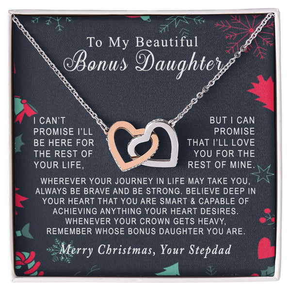 To My Beautiful Bonus Daughter Merry Christmas Interlocking Hearts Necklace Gift From Stepdad