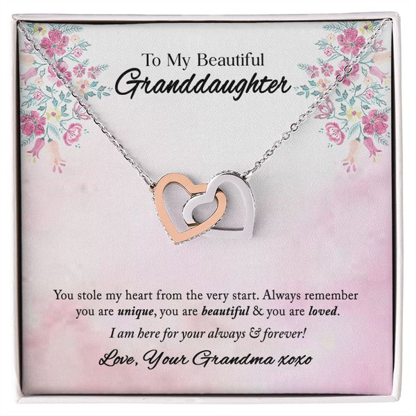 To My Beautiful Granddaughter Interlocking Hearts Necklace Gift From Grandma