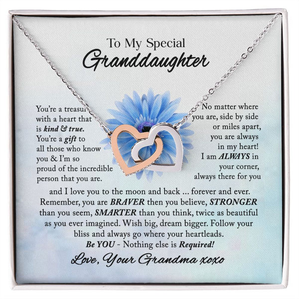 To My Special Granddaughter Interlocking Hearts Necklace Gift From Grandma