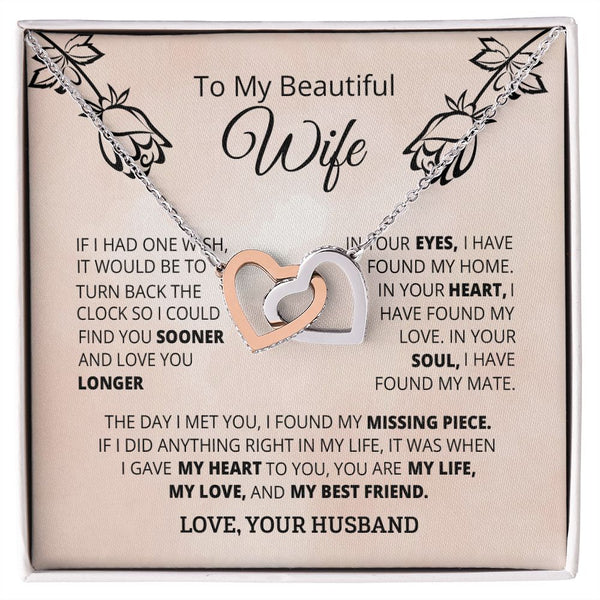 To My Beautiful Wife Interlocking Hearts Necklace Gift From Husband