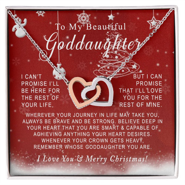 To My Beautiful Goddaughter Merry Christmas Interlocking Hearts Necklace Gift From Godmother or Godfather