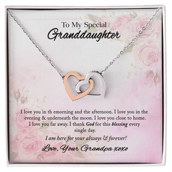 To My Special Granddaughter Interlocking Hearts Necklace Gift From Grandpa