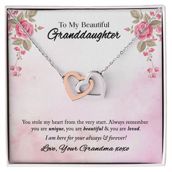 To My Beautiful Granddaughter Interlocking Hearts Necklace Gift From Grandma