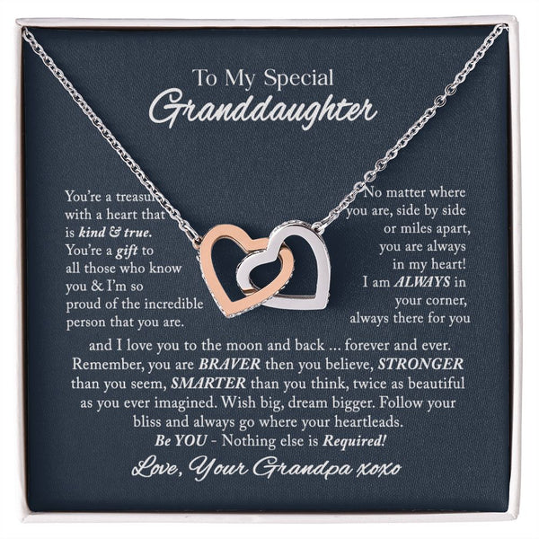To My Special Granddaughter Interlocking Hearts Necklace Gift From Grandpa