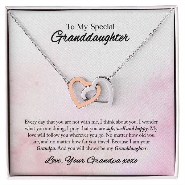 To My Granddaughter Interlocking Hearts Necklace Gift From Grandpa