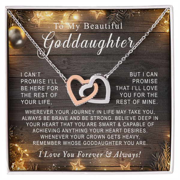 To My Beautiful Goddaughter Christmas Interlocking Hearts Necklace Gift From Godmother or Godfather