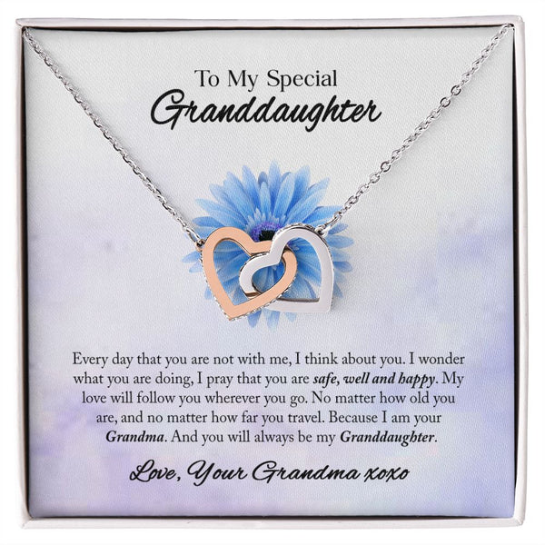 To My Special Granddaughter Interlocking Hearts Necklace Gift From Grandma