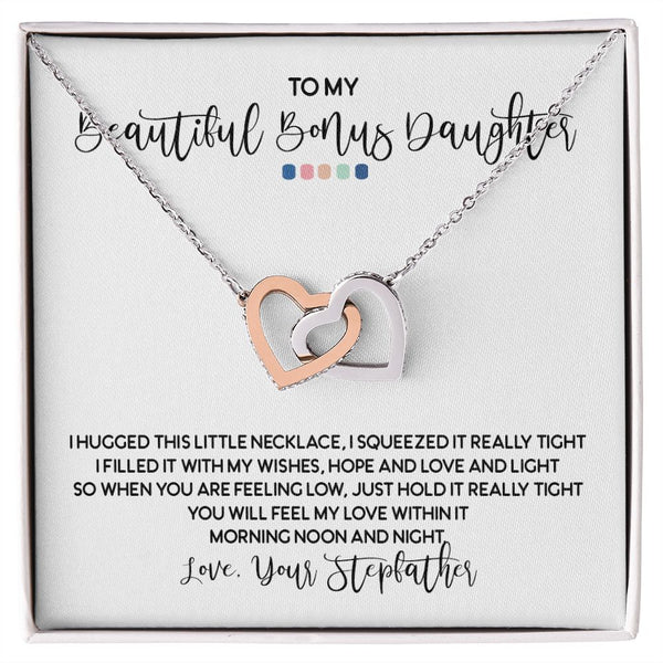 To My Beautiful Bonus Daughter Interlocking Hearts Necklace Gift From Stepfather