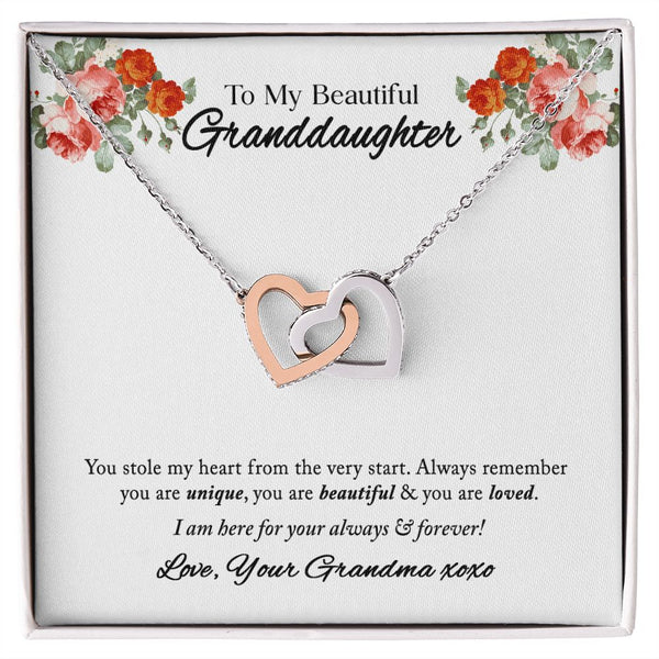 To My Beautiful Granddaughter Interlocking Hearts Necklace Gift From Grandma