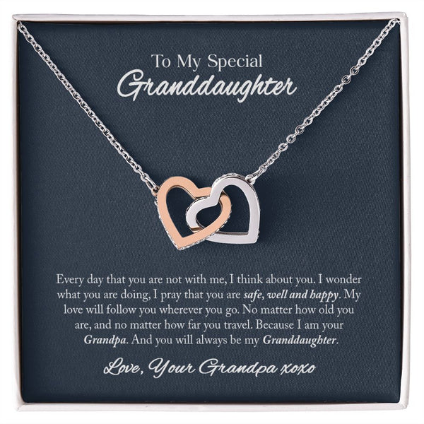 To My Granddaughter Interlocking Hearts Necklace Gift From Grandpa