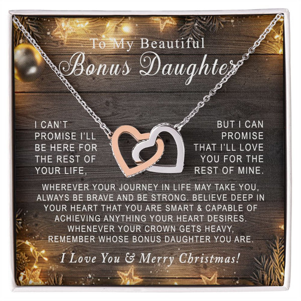 To My Beautiful Bonus Daughter Christmas Interlocking Hearts Necklace Gift From Stepmom or Stepdad