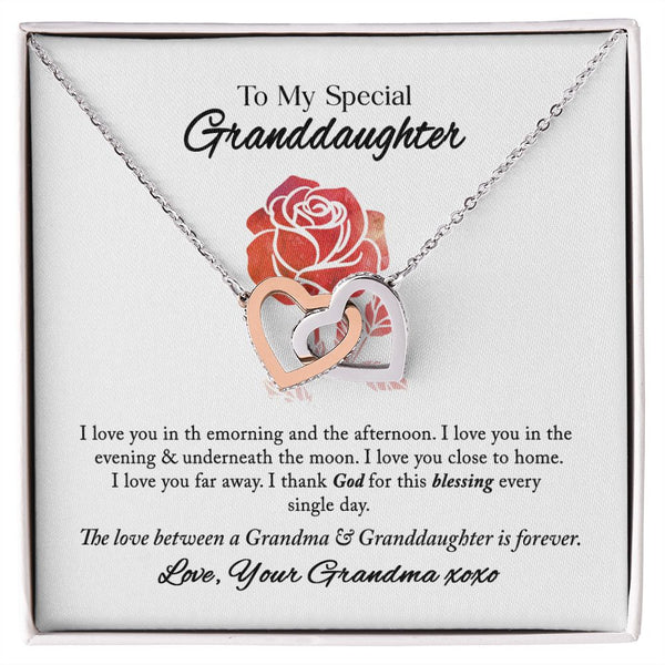 To My Special Granddaughter Interlocking Hearts Necklace Gift From Grandma