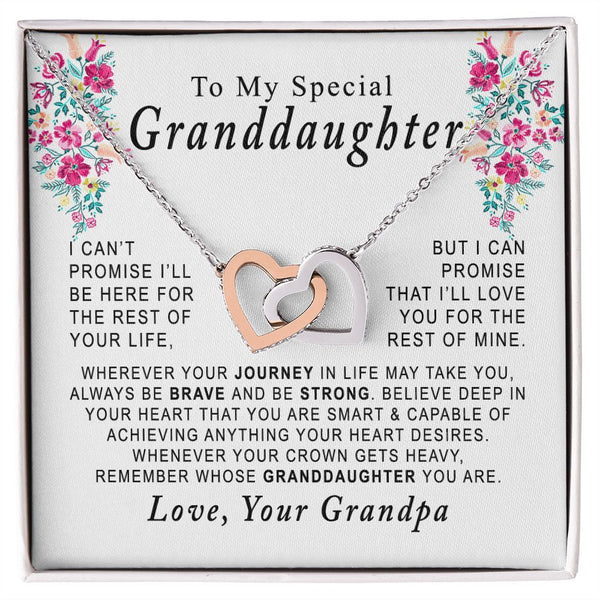 To My Special Granddaughter Interlocking Hearts Necklace Gift From Grandpa