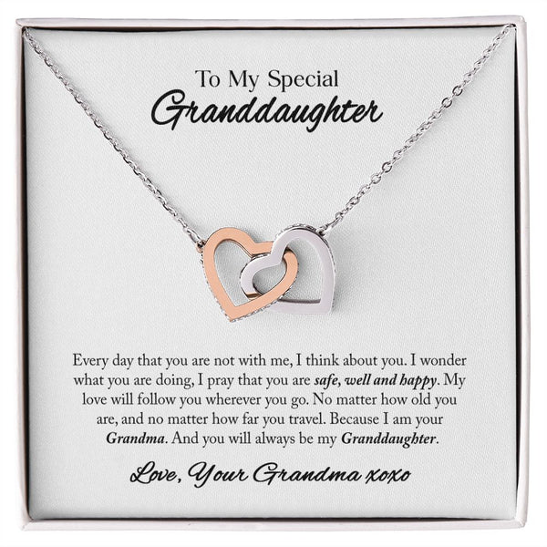To My Granddaughter Interlocking Hearts Necklace Gift From Grandma