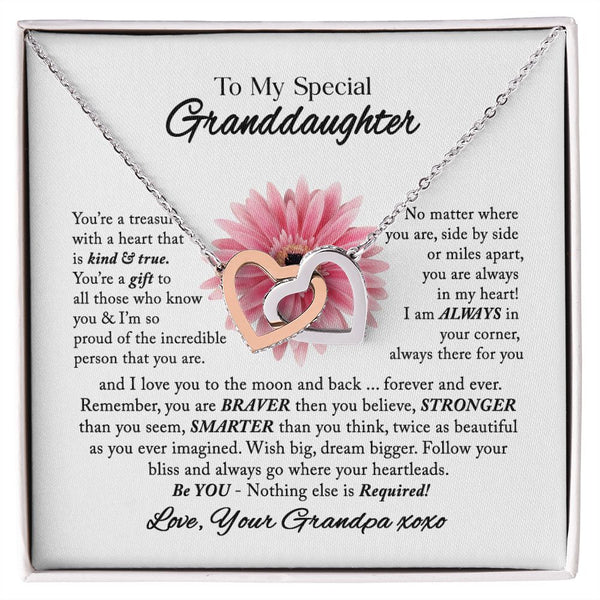 To My Special Granddaughter Interlocking Hearts Necklace Gift From Grandpa