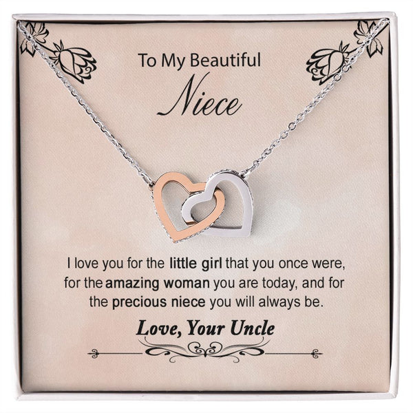 To My Beautiful Niece Interlocking Hearts Necklace Gift From Uncle