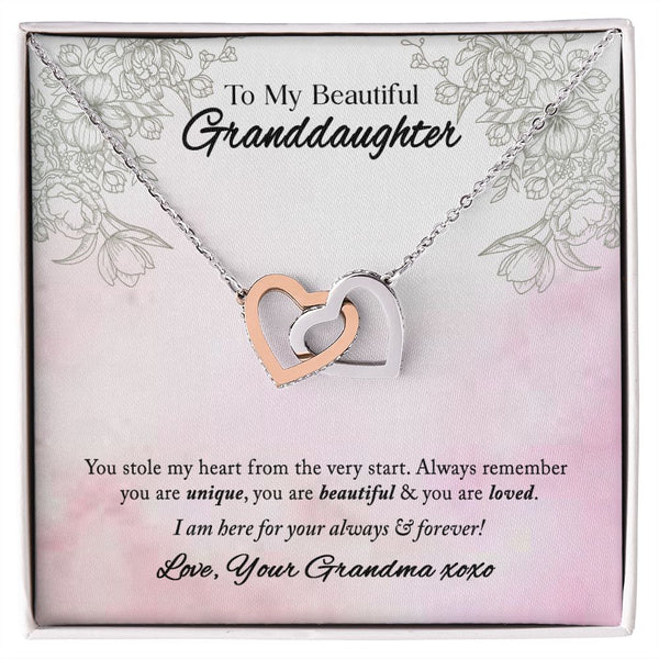 To My Beautiful Granddaughter Interlocking Hearts Necklace Gift From Grandma