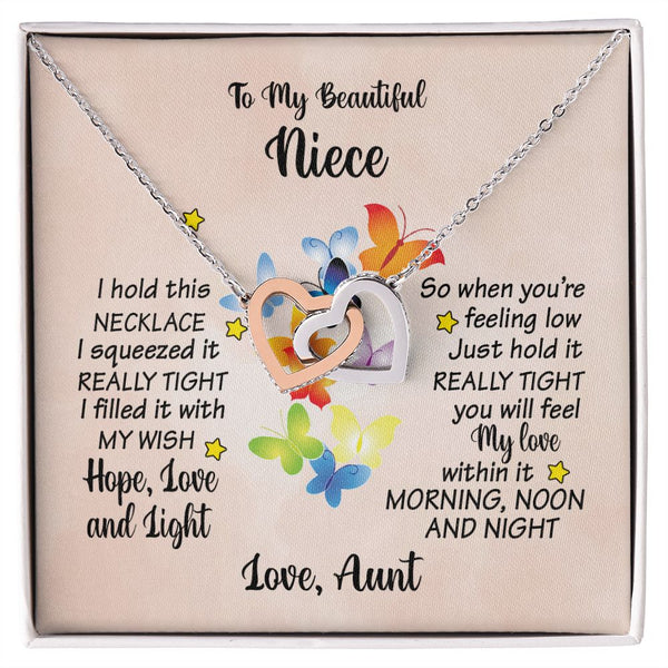 To My Beautiful Niece Butterfly Interlocking Hearts Necklace Gift From Aunt