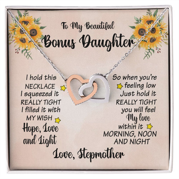 To My Beautiful Bonus Daughter Interlocking Hearts Necklace Gift From Stepmother