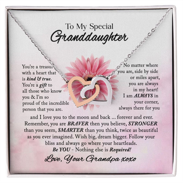To My Special Granddaughter Interlocking Hearts Necklace Gift From Grandpa