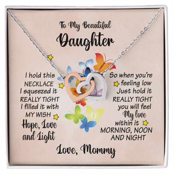 To My Daughter Butterfly Interlocking Hearts Necklace Gift From Mommy
